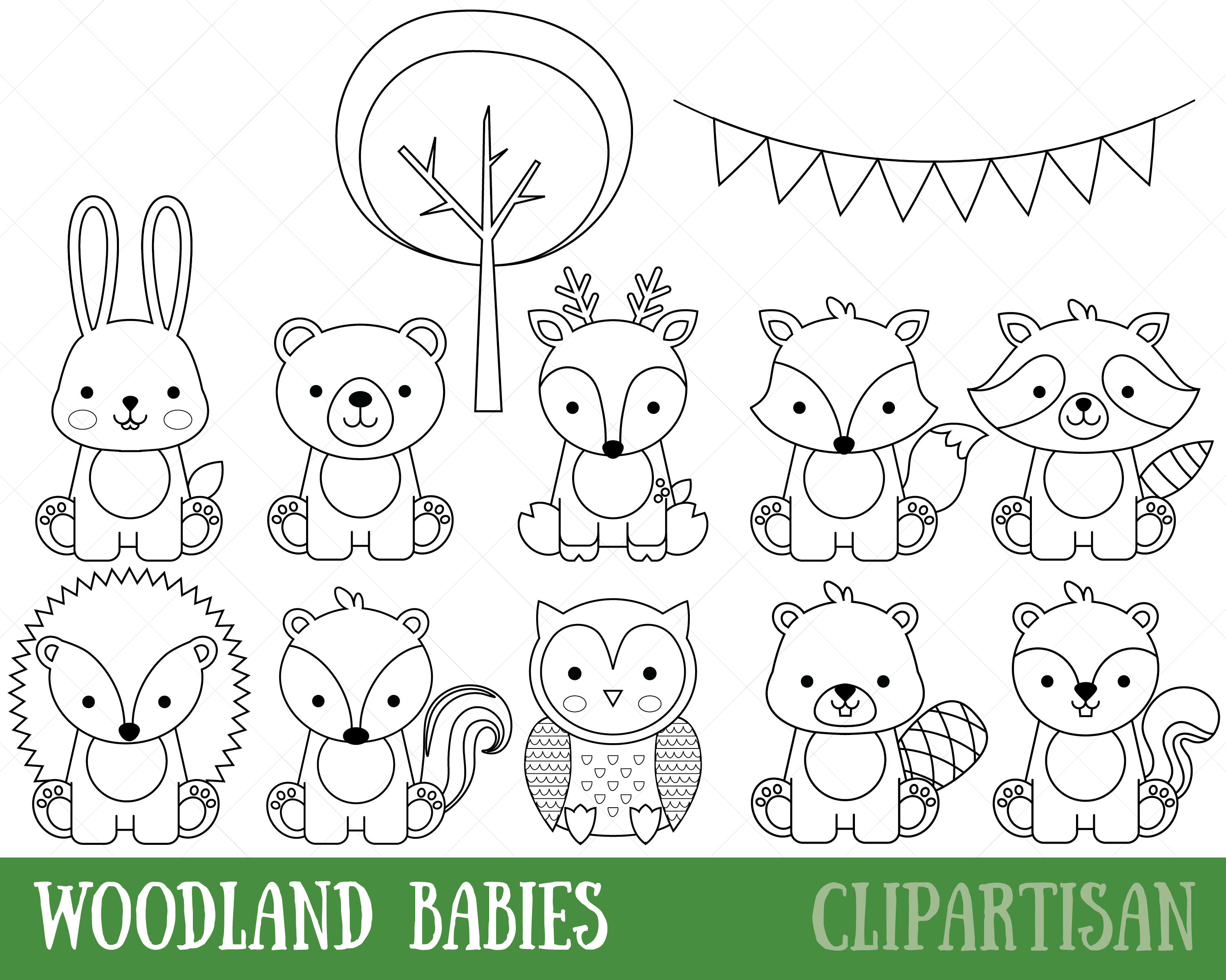 Download Woodland Animals Digital Stamps Baby Animal Digital Stamp