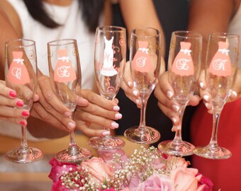 Bridesmaid champagne glasses 1 Personalized dress flutes for