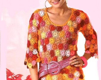 Crocheted colorful flower sweater / order