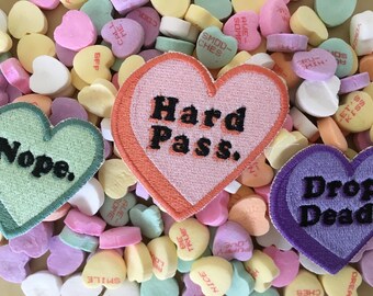 Hard Pass Anti Conversation Heart Valentines Patch - Nope - Can U Not? - Drop Dead - Candy Heart - No Means No - Statement Phrase - Feminist