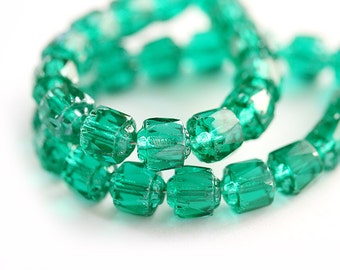 6mm Teal green cathedral czech glass beads, round, fire polished - ocean color - 6mm - 20Pc - 0100