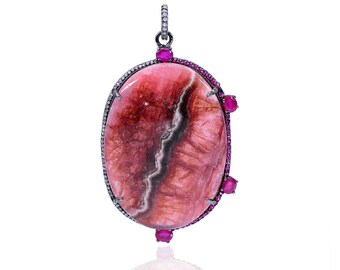 Sterling Silver Diamond Pendant- Rodocrosite,ruby-ESDP11522SC