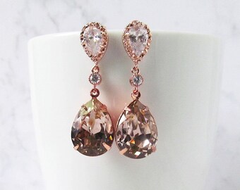 rose gold earrings,wedding earrings, blush earrings, bridal earrings, rose gold drop earrings, rose gold wedding jewelry