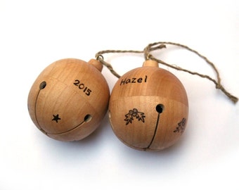 SALE - Personalized Christmas Ornament - Wooden Bell - Baby's First Christmas - Wood Jingle Bell