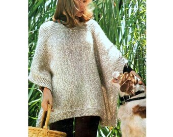 Vintage Knitting Pattern Ladies Poncho Chunky Bulky Easy Knit Cape Wrap Cloak INSTANT DOWNLOAD