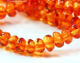 Potato Beads, 6x4m, Fire Opal Potato Beads, 4 x 6 mm. Small Petite Spacer Beads, Accent Beads, Czech Beads, Jewelry Supplies, 30 Pieces