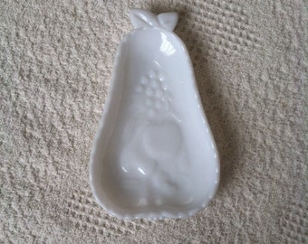 vintage milk glass pear shaped dish