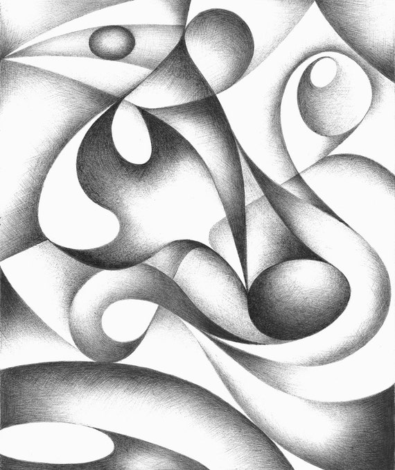 Original abstract drawing black and white geometric freehand