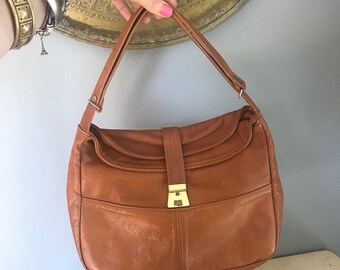 Vintage old leather bag, brown, with adjustable strap with snap, genuine leather, faded, soft leather, shoulder bag, bohemian style, hippie