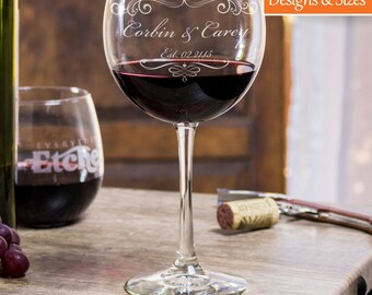 Personalized Wine Glass, Custom Wine Glass, Etched Wine Glass, Wine Glass, Wedding Wine Glass, Toasting Wine Glass, Red Wine Glass