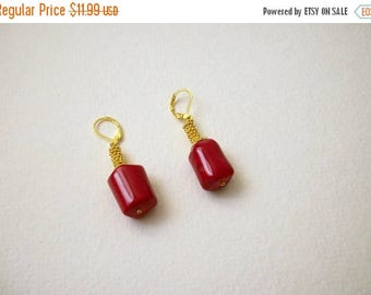 ON SALE Gold Tone Lever Back Red Stones Dangle Earrings 63017