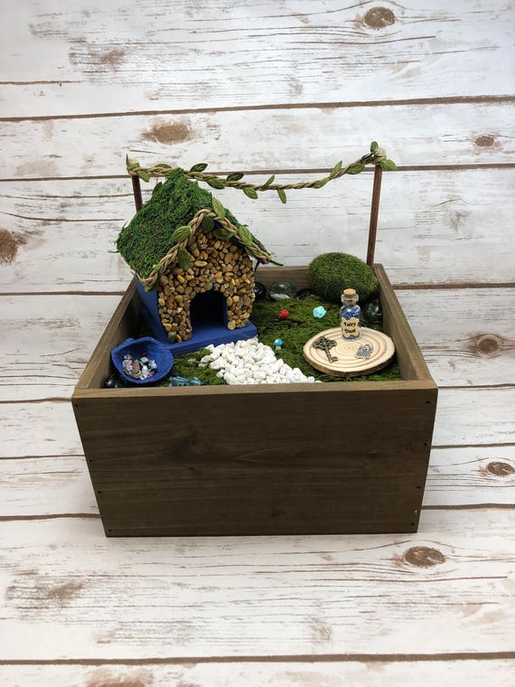 Diy Fairy Garden Kit In A Wood Box Stone House