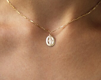Virgin Mary Necklace / Gold Filled / Dainty Gold Necklace/ Tiny Gold Miraculous Medal / Gold Mary Necklace / Gold Virgin Mary Charm / Choker