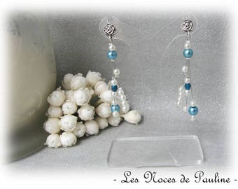 Blue earrings teal and ivory asymmetric Katell