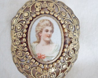 Large Vintage filigree Portrait Brooch