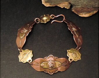 B1553 Copper and Brass linked Bracelet 8"