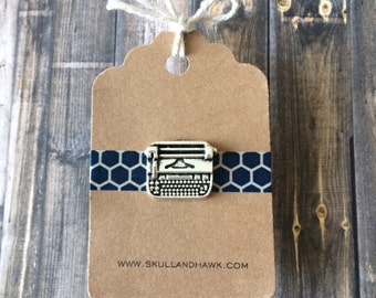 Retro Typewriter Lapel Pin - Antique Silver Tone - Writer or Journalist Gift