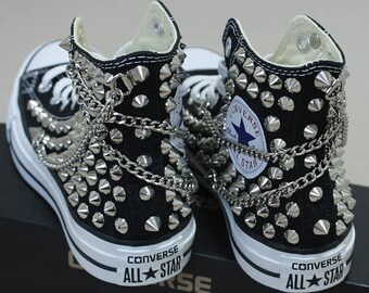 Genuine CONVERSE Black with studs & chains All-star Chuck Taylor Sneakers Sheos