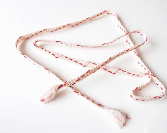 Obijime White With Red Pink Yellow Accents Obi Kimono Belt Cord