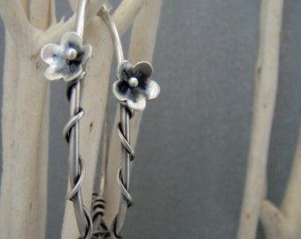 Bohemian Hoop Earrings, Sterling Silver Hoop Earrings, Flower Earrings, Large Hoops, Nature Jewelry, Artisan, Floral, Branch, Boho Jewelry