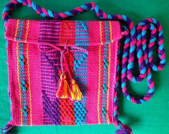 Shoulder bag, Mariconera pink Mexican embroidered Fabric