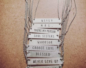 Stamped Necklace Bar Necklace Blessed Necklace Mrs Necklace Soul Sisters Necklace Inspirational Necklace