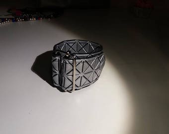 Leather Bracelet silver and black on Silver buckle