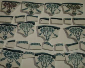 Supplies - Mosaic Tile Pieces - Focal Pieces- Teal - Gold- Rose Swags Pieces - Broken China Plate -Tessera Tile