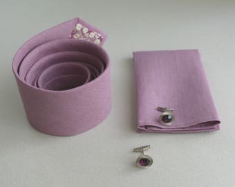 Lilac Linen Neckties, Bowties - Purple, Lavender Linen Necktie - Men's Tie - Wedding Ties - Groomsmen Neckties