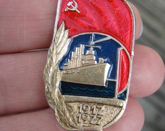 Vintage Soviet Pin Cruiser Aurora Soviet Communist Russian Revolution 1917 Propoganda USSR Vintage Pin Badge history communism rare pin