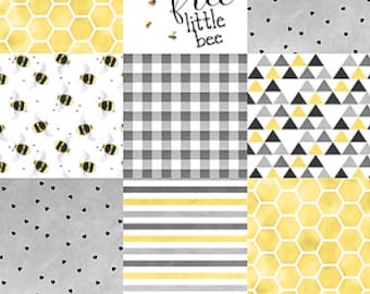 Neutral Baby Quilt, Bee Baby Blanket, Yellow Grey Gray Minky Baby Blanket, Modern Patchwork Quilt, Neutral Nursery Blanket, Bee Crib Quilt