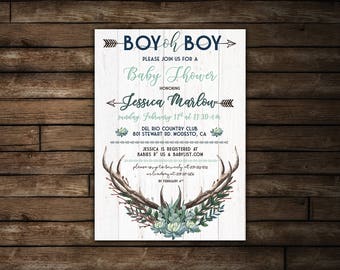 Rustic Baby Boy Shower - Antler Baby Shower | Printable Rustic Baby Shower Invitation