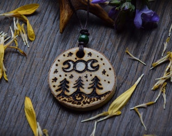 Magic Necklace ~ Moonin ~ made of wood Pyrography