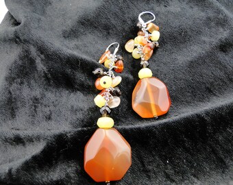 Carnelian Smoky Quartz Sterling Silver Earrings