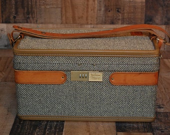 Vintage Hartmann Train Case, Vanity case, train luggage, vintage travel case, tweed and leather Hartman train case with original hand mirror