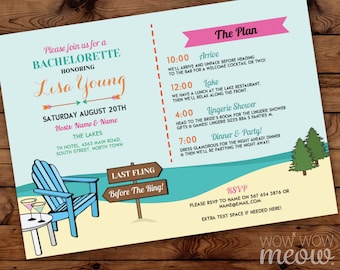 Bachelorette Invite Itinerary Girls The Lakes Invitation Bridal Shower INSTANT DOWNLOAD Schedule Plan Weekend Cocktails Beach Printable