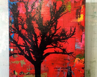 Original urban art mixing repurposed materials, inks, acrylics, and intention.