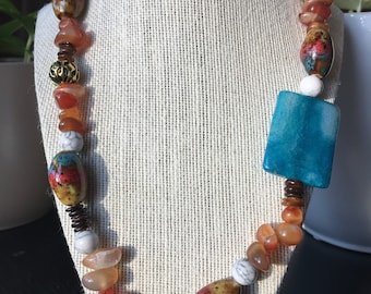 Beaded asymmetrical statement necklace