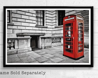 Red Phone Booth - London Pop Art Print and Poster England Monument UK Landmark Travel Home Decor Canvas