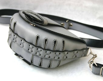 grey handbag, small leather purse for women, shoulder or belt bag, crossbody or belt strap purse, gift for her, debudok, feminine, concert