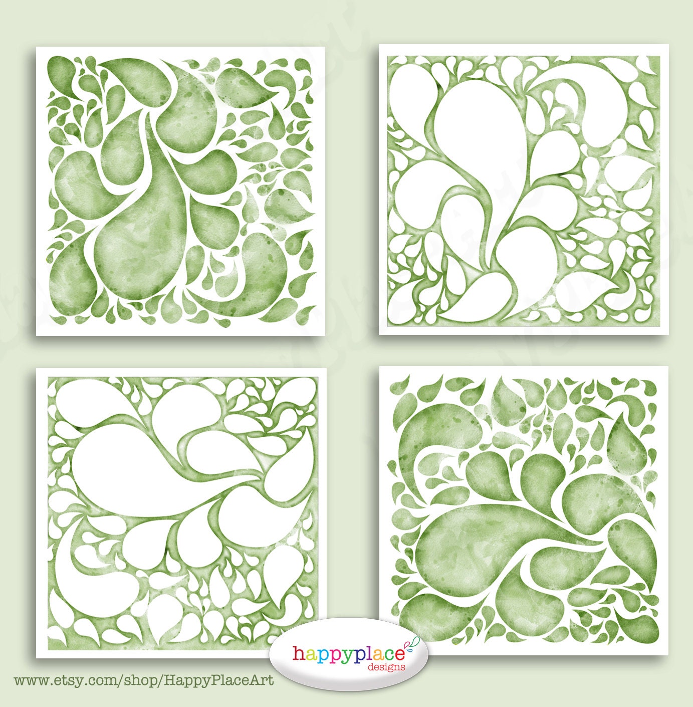 Green Bathroom Print Splash Wall Art for Instant Download