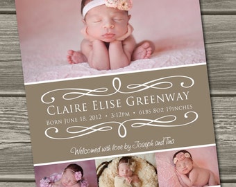 Baby Girl Birth Announcement (Digital File) Delilah - I Design, You Print