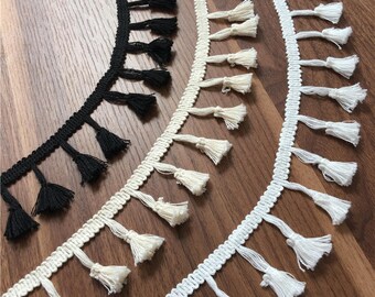 Ethnic cotton tassel ribbons lace trims 5cm 1.97" Beige White Black x1yrd BYDC080