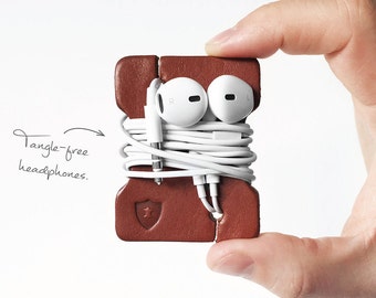 Personalised Leather Headphone Tidy Wrap - Made in England