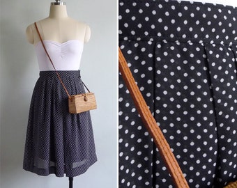 Vintage 80's Polka Dot Black & White Pleated Skirt XXS W23