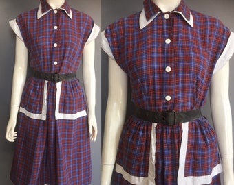 plaid 1940s day dress with pockets