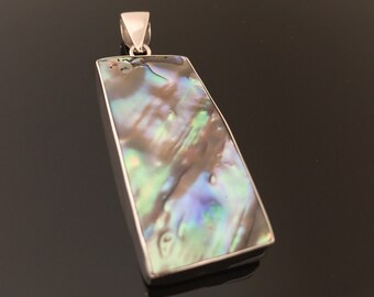Abalone Shell Silver Pendant // 925 Sterling Silver // Mosaic Abalone Shell Pendant // Rectange Shape