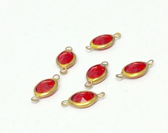 Red glass gems connectors, Glass connectors charms, Two loops connectors, Red lucite bracelet connectors, Red crystal link connectors