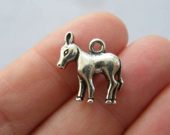 6 Donkey charms antique silver tone A684