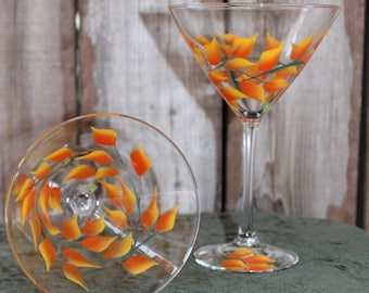 Hand Painted Martini Glasses - Fall Leaves (Set of 2)